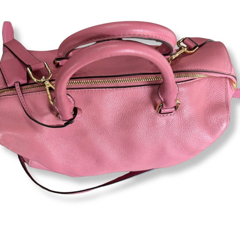 👜 Michael Kors Pink Pebbled Leather Satchel | Gold Hardware - Picture 12 of 16